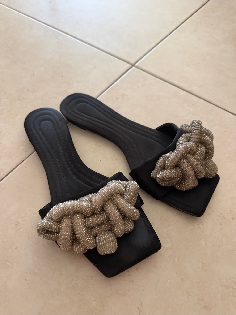 H&M counscious exclusive Black Slide Sandals with Beaded accent